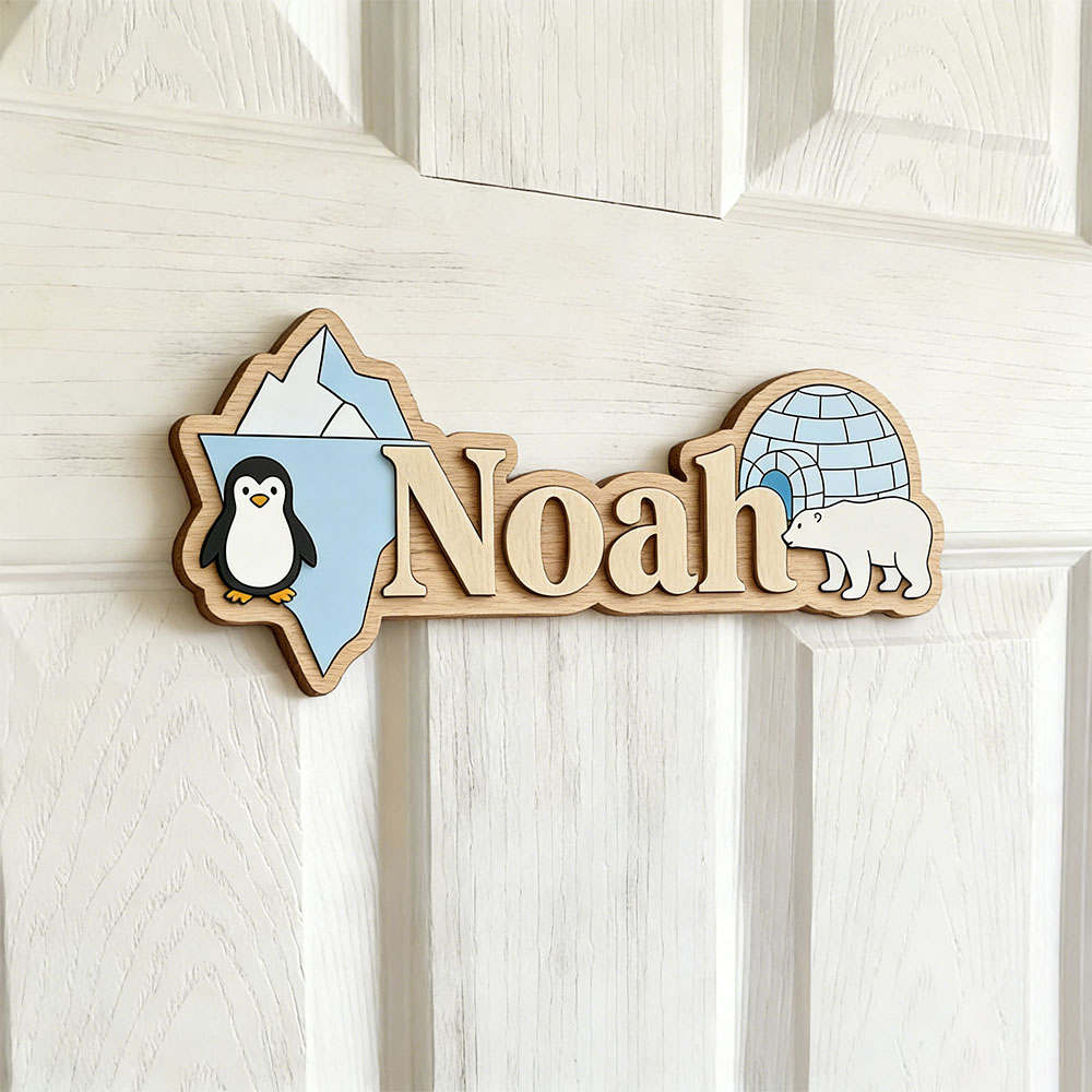 Baby Nursery Decor Boy - Tabliczka z imieniem na zamówienie: Pingwin