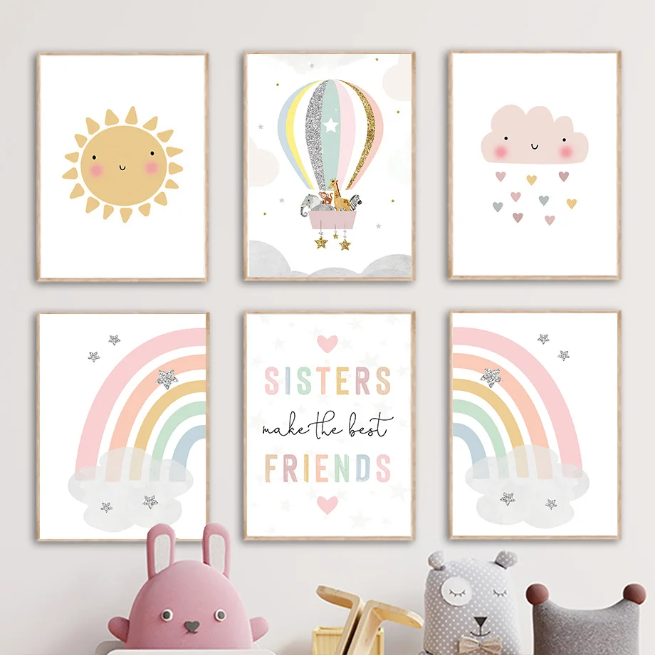 Baby Nursery Things - Żyrafa Słoń Balon Słońce Tęcza Plakaty