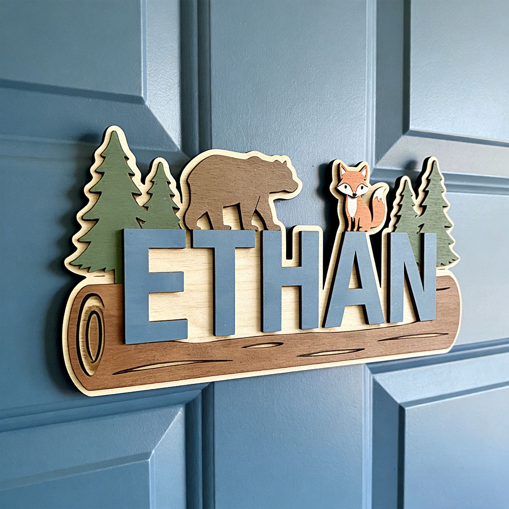 Baby Nursery Decor Boy - Drewniana tabliczka z imieniem dziecka, motyw