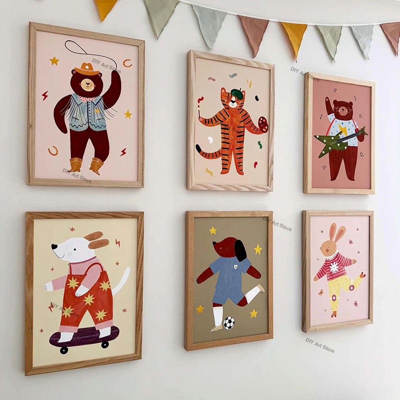 Baby Nursery Animal Prints - Zabawne kreskówkowe zwierzęta, obraz na płótnie