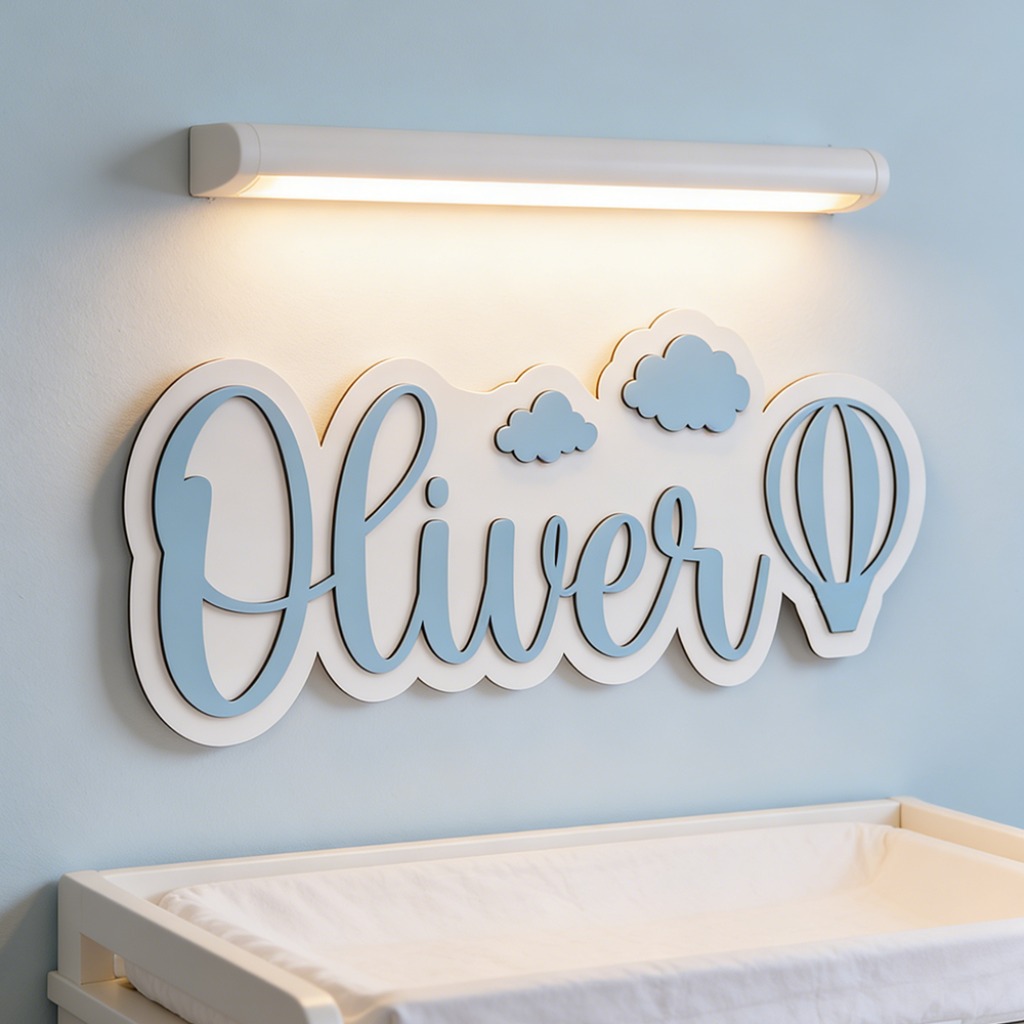 Baby Nursery Decor Boy - Spersonalizowane, drewniane tabliczki z imieniem na