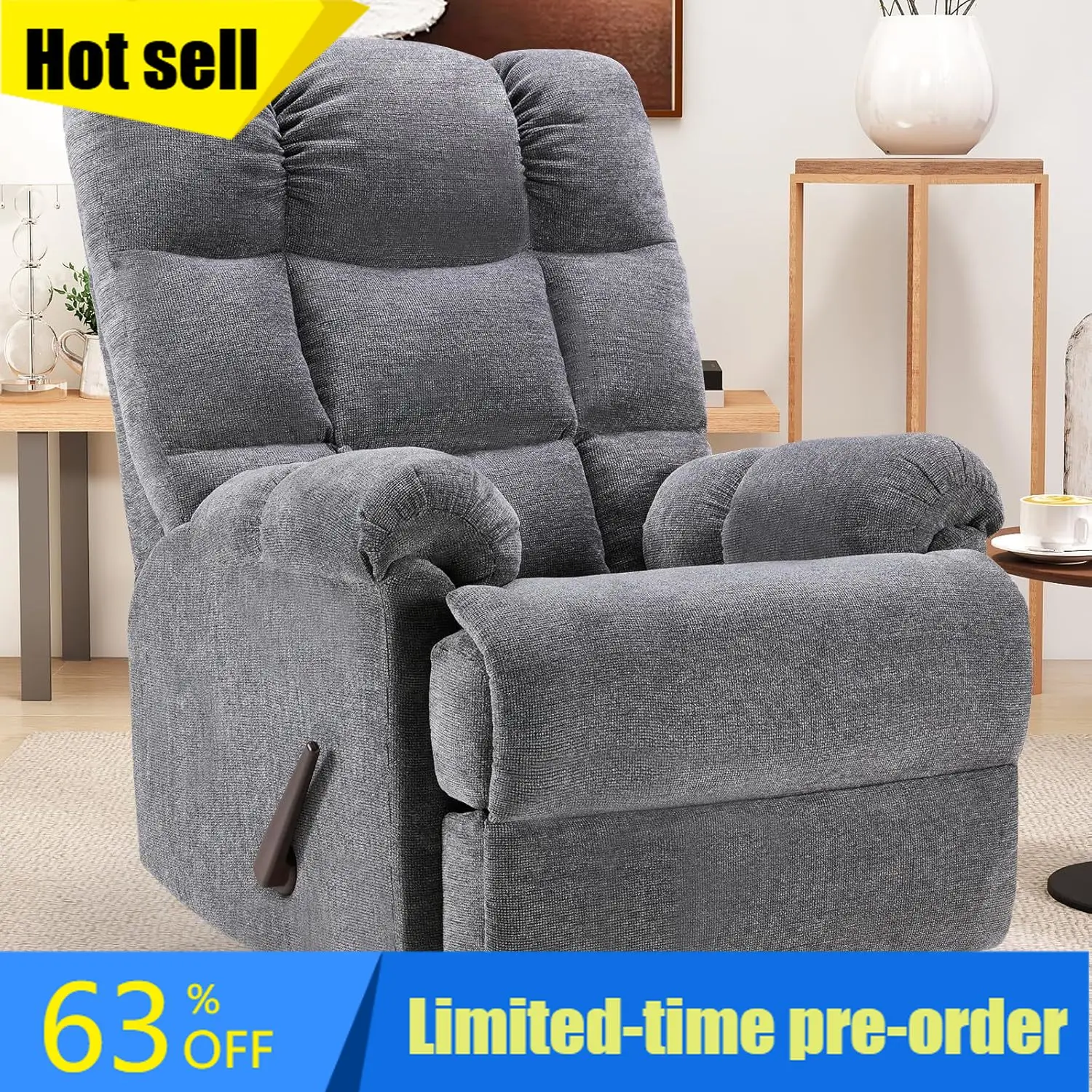 Rocking Chair Nursery - Szary obrotowy fotel bujany z funkcją