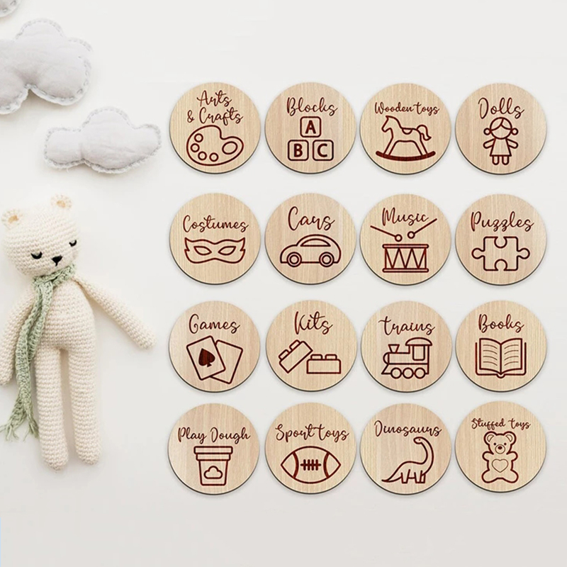 Baby Nursery Things - Drewniane etykiety do przechowywania, dekoracje do