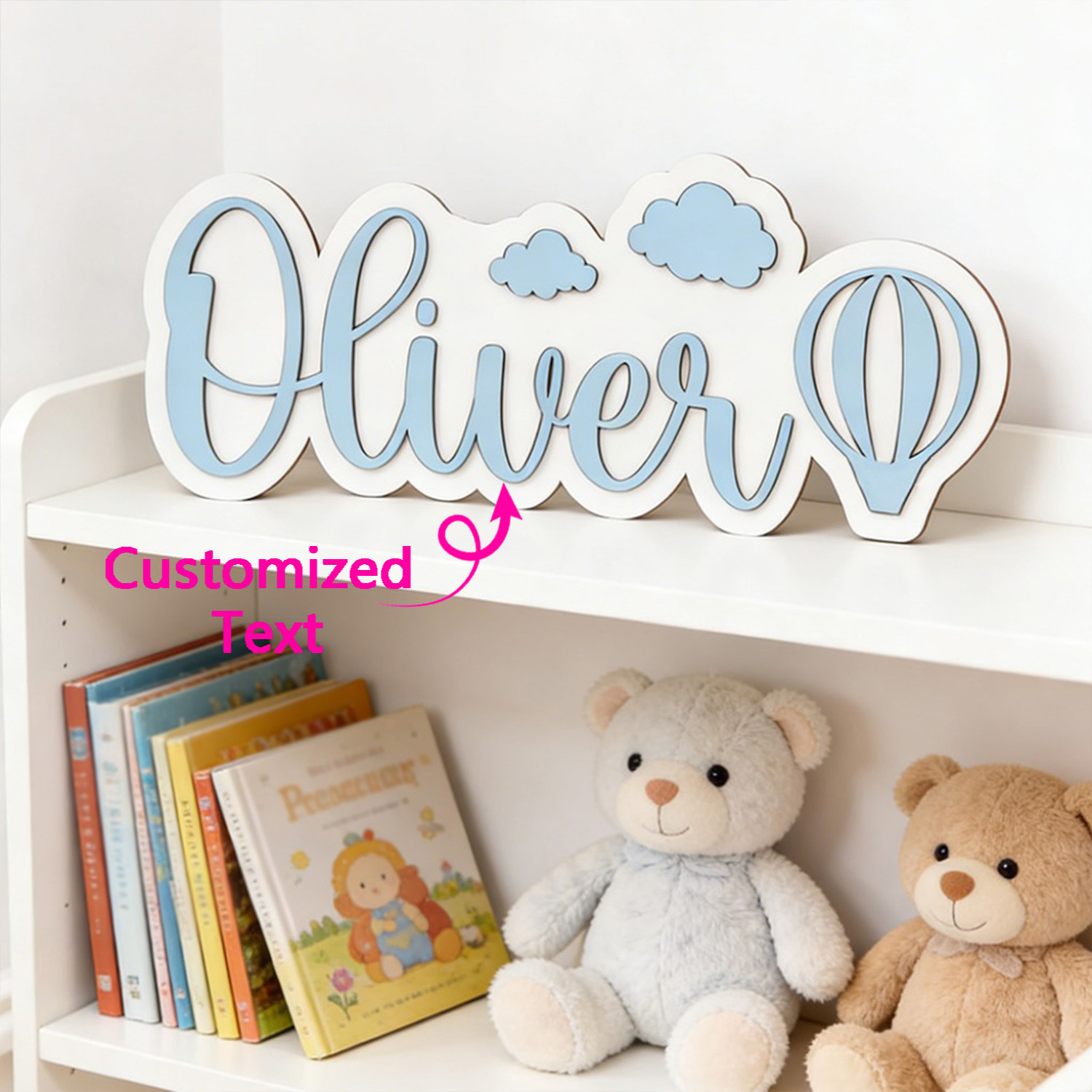 Baby Nursery Decor Boy - Spersonalizowana tabliczka do pokoju z balonem