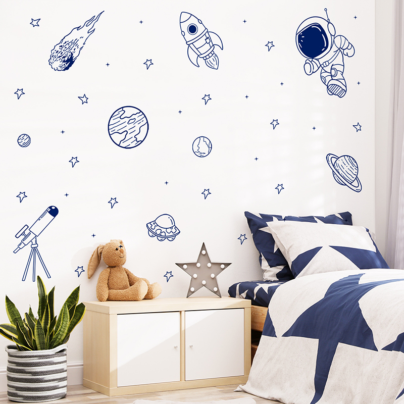 Baby Nursery Decor Boy - Naklejka ścienna Cartoon Universe Astronaut Planet