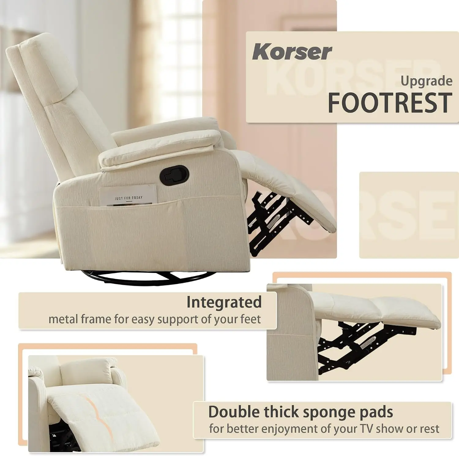 Fotel rozkładany Korser, obrot – Rocking Chair Nursery recenzja i cena