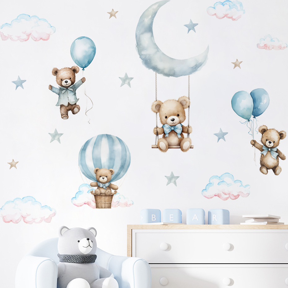 Akwarela Niedźwiedź Balon na g – Baby Nursery Decor Boy recenzja i cena