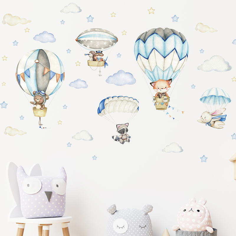 Cartoon Cute Animals Hot Air B – Baby Nursery Hot Air Balloon recenzja i cena