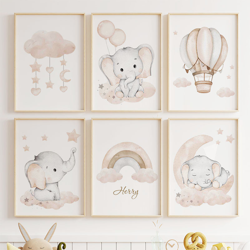 Cute Elephant Hot Balloon Moon – Baby Nursery Animal Prints recenzja i cena