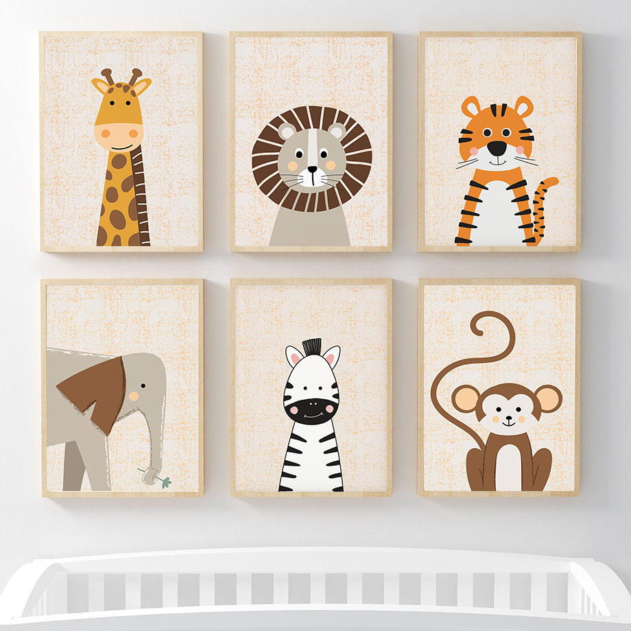 Lew Żyrafa Słoń Zebra Małpa Ob – Baby Nursery Animal Prints recenzja i cena